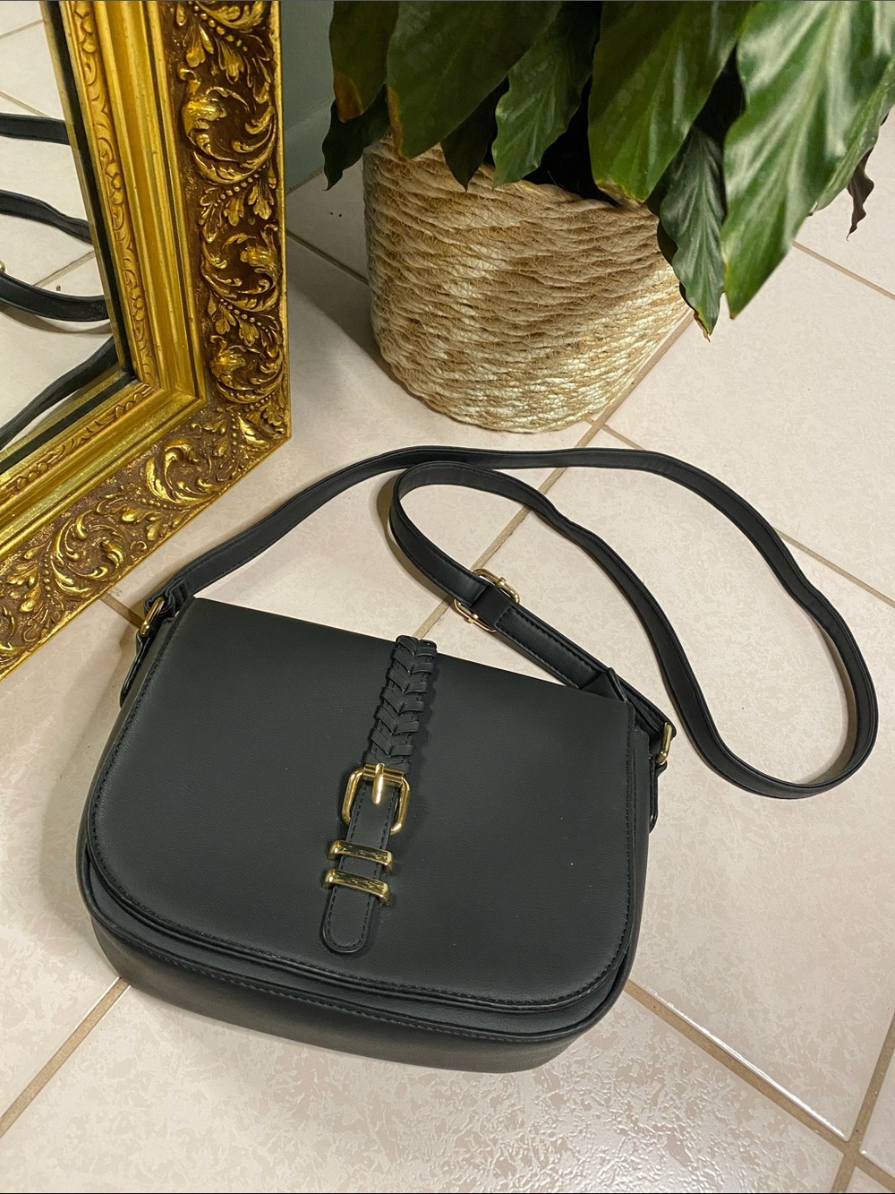 NWOT Classic Black Crossbody Bag with Gold Hardware